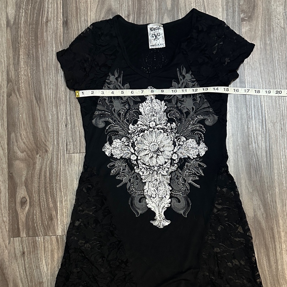 Vocal Black Top with White Lace Design - Picture 9 of 12